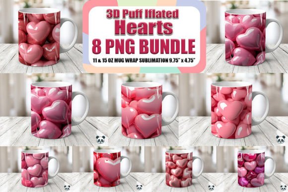3D Puff Valentine Hearts Mug Wrap Bundle