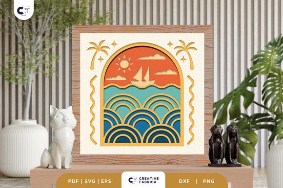 Beach with Sailboat 3D Shadow Box SVG: A Unique Decor Option for Home Enthusiasts