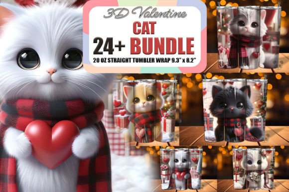 Cat 3D Valentine Tumbler Wrap Bundle Overview