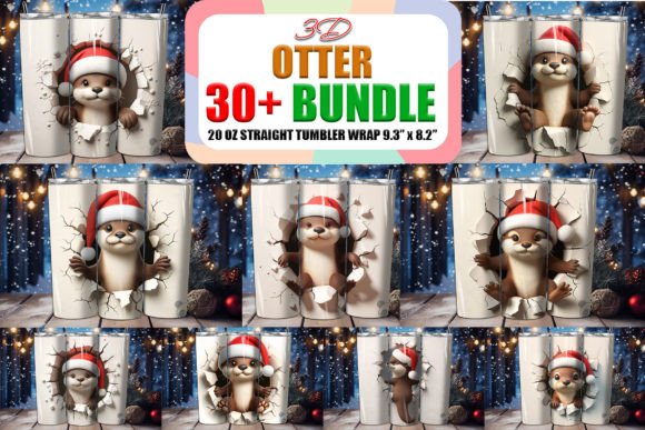 Otter 3D Christmas Tumbler Wrap Bundle