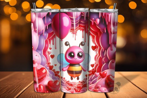 Pink Bee Holding Balloon 3D Tumbler Wrap