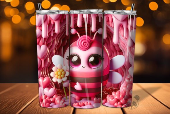 Pink Bee Holding Flowers 3D Tumbler Wrap: A Trendsetting Design for Modern Creators