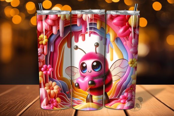 Pink Bee Holding Heart 3D Tumbler Wrap and Design: A Creative Solution for Sublimation Enthusiasts