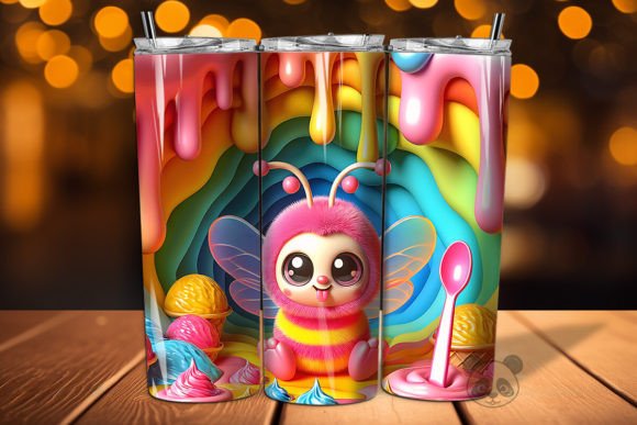 Pink Bee Melting Ice Cream 3D Tumbler