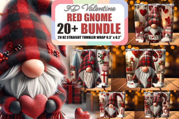 Red Valentine Gnome 3D Tumbler Bundle
