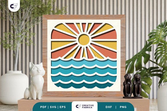 Retro Beach Waves 3D Shadow Box Papercut