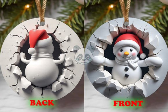Set of 2 Snowman 3D Christmas Ornament Designs