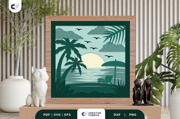 Tropical Beach 3D Shadow Box Paper Cut