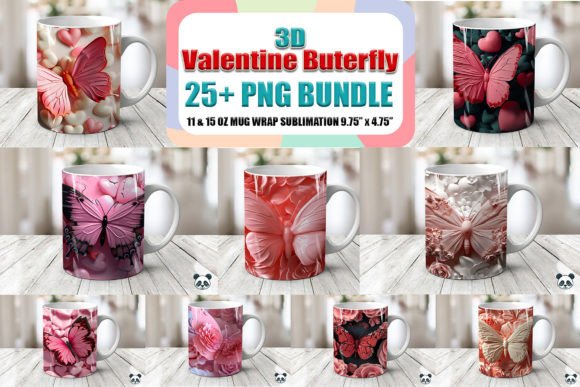 Valentine Butterfly 3D Mug Wrap Bundle