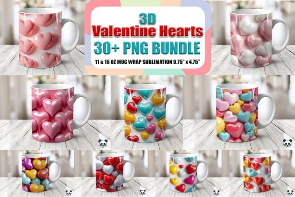 Valentine Hearts 3D Mug Wrap Bundle: A Unique Digital Gift for Love Enthusiasts