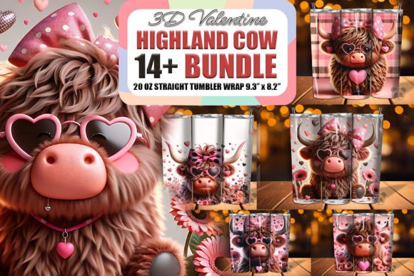 Valentine Highland Cow 3D Tumbler Bundle